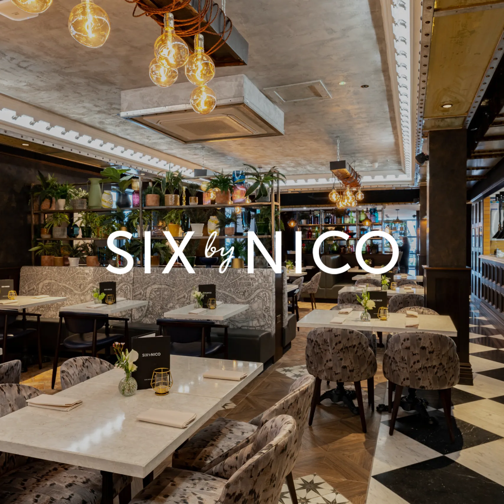 Six by Nico restaurant interior and logo