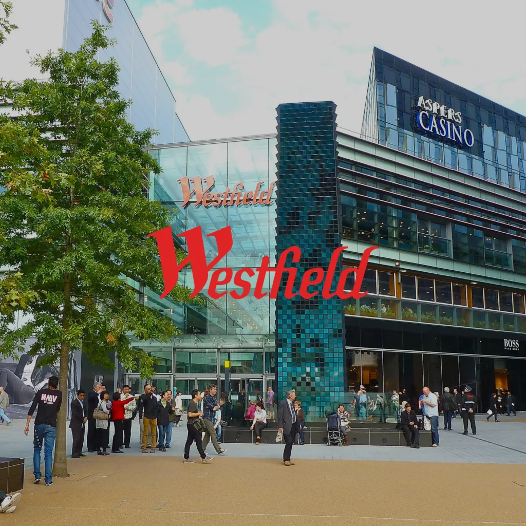 Westfield shopping center exterior and logo